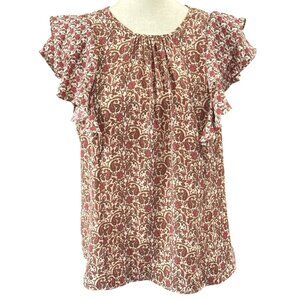 DR2 Womens Flutter Sleeve Blouse~Size Med~ Multi Color Lightweight Top L11 24